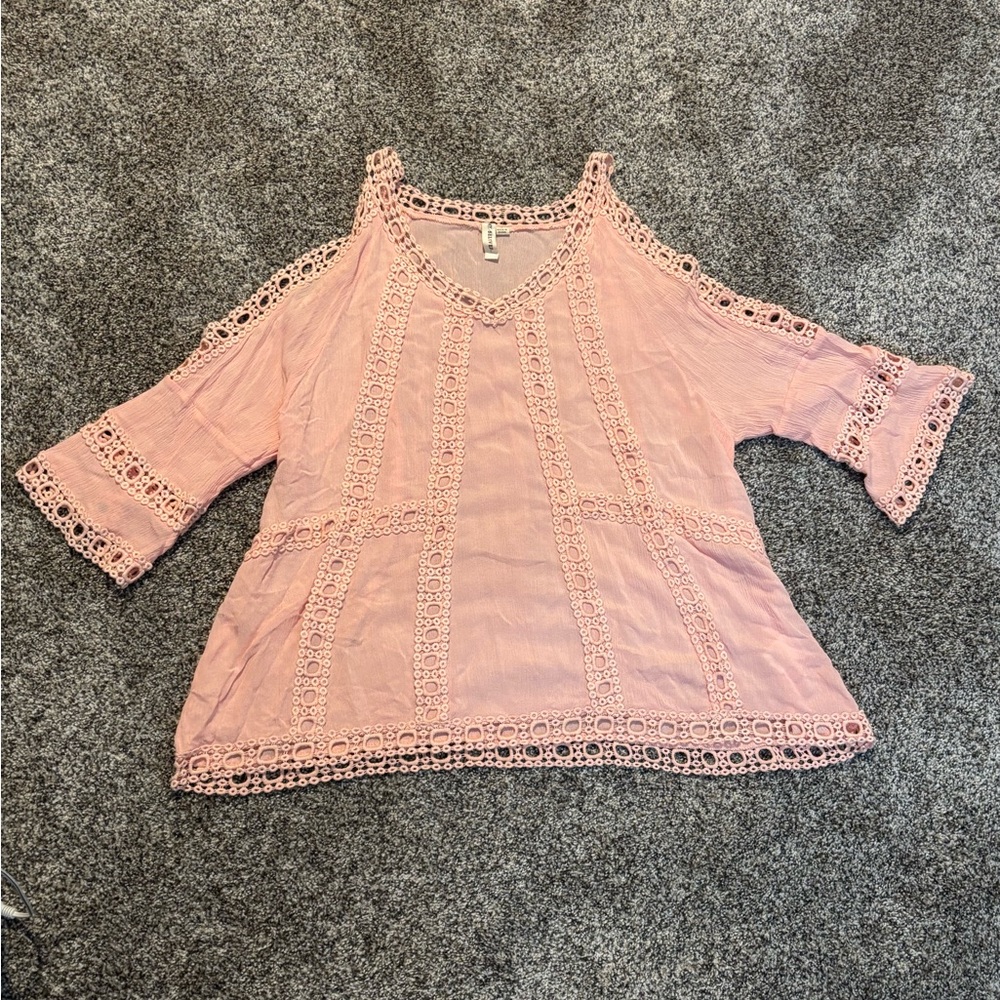 My Beloved Blush Lace Cold Shoulder Blouse